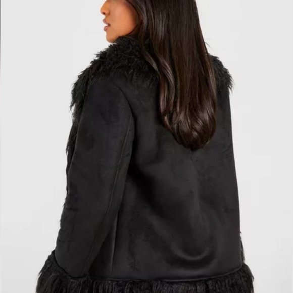 Boohoo Black Faux Fur Trim Jacket - Picture 2 of 4
